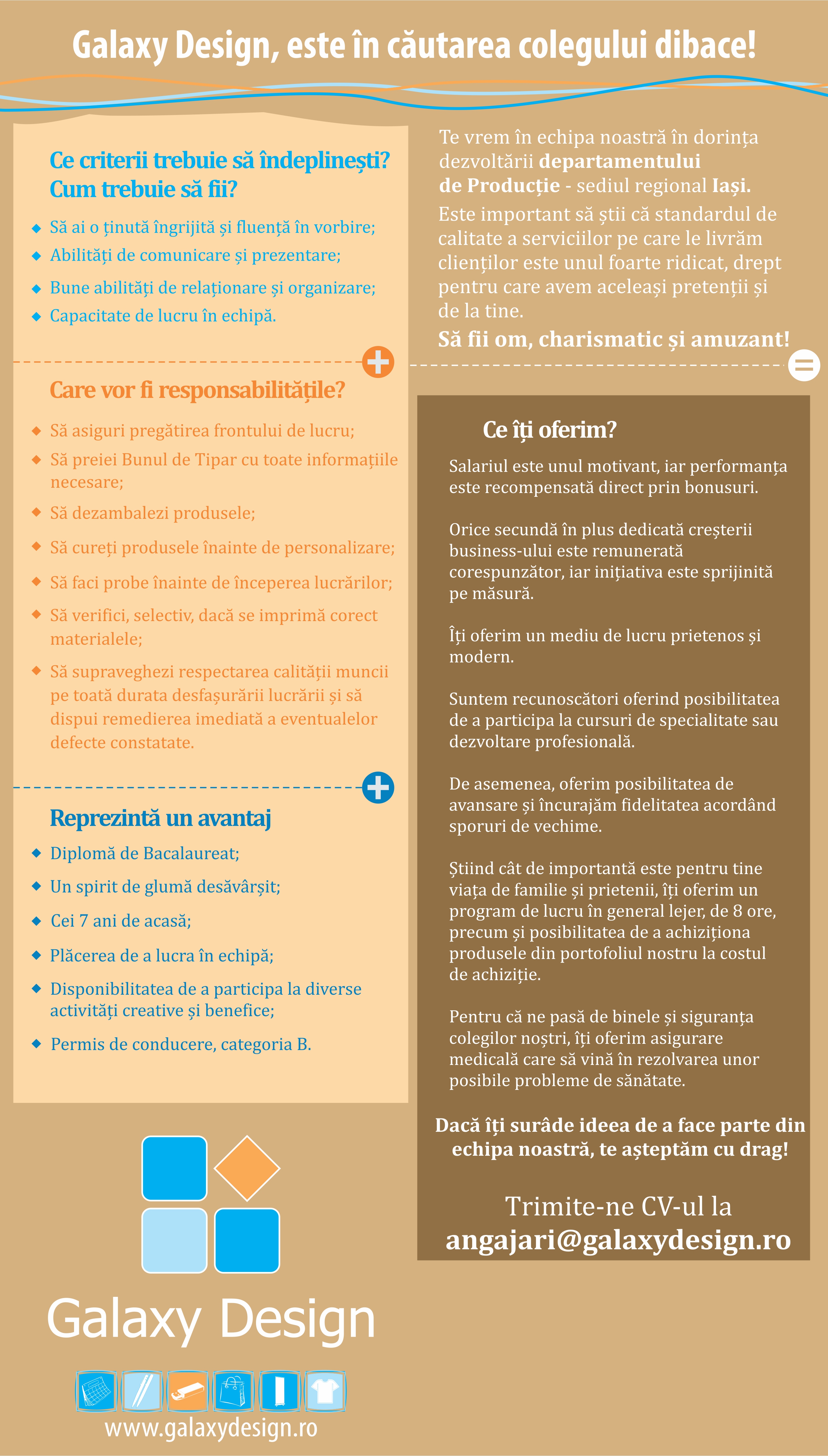 Căutăm coleg dibace pentru  Departamentul de Producție